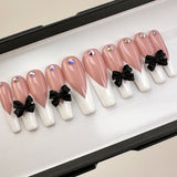 Handmade- Black Bow Tuxedo White French Press On Nails