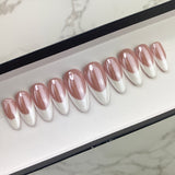 Handmade- Glazed Donut Classic White French Chrome Press On Nail Set