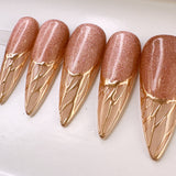 Handmade- Mistletoe, Rose Cat-eye base with Gold Chrome Line Press On Nail Set