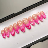 Handmade-Barbie Collection- Pink Galaxy Marble Press-On Nail Set