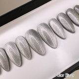 Handmade- Icy Shimmery Cat-Eye Press On Nails