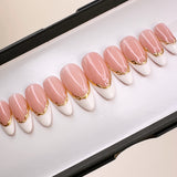 Handmade- Gold Chain White French Press On Nail Set