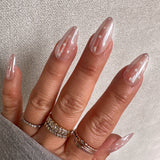 Instant Glam- Pink Cloud White Dots Glazed Almond Press On Press On Nail Set