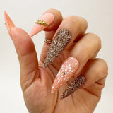 Handmade- Holly Jolly, Snowflakes Gold Glitter Detail Press On Nail Set