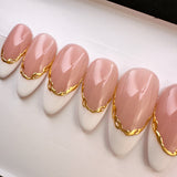 Handmade- Gold Chain White French Press On Nail Set