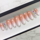 Handmade- Gorgeous Boom Nude White Ombre w/ Pixie Baby Boomer Press On Nail Set