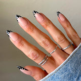 Handmade- Black French Dots- Black French with White Polka Dot Detail Press On Nail Set