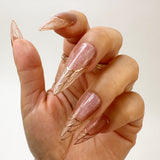 Handmade- Mistletoe, Rose Cat-eye base with Gold Chrome Line Press On Nail Set