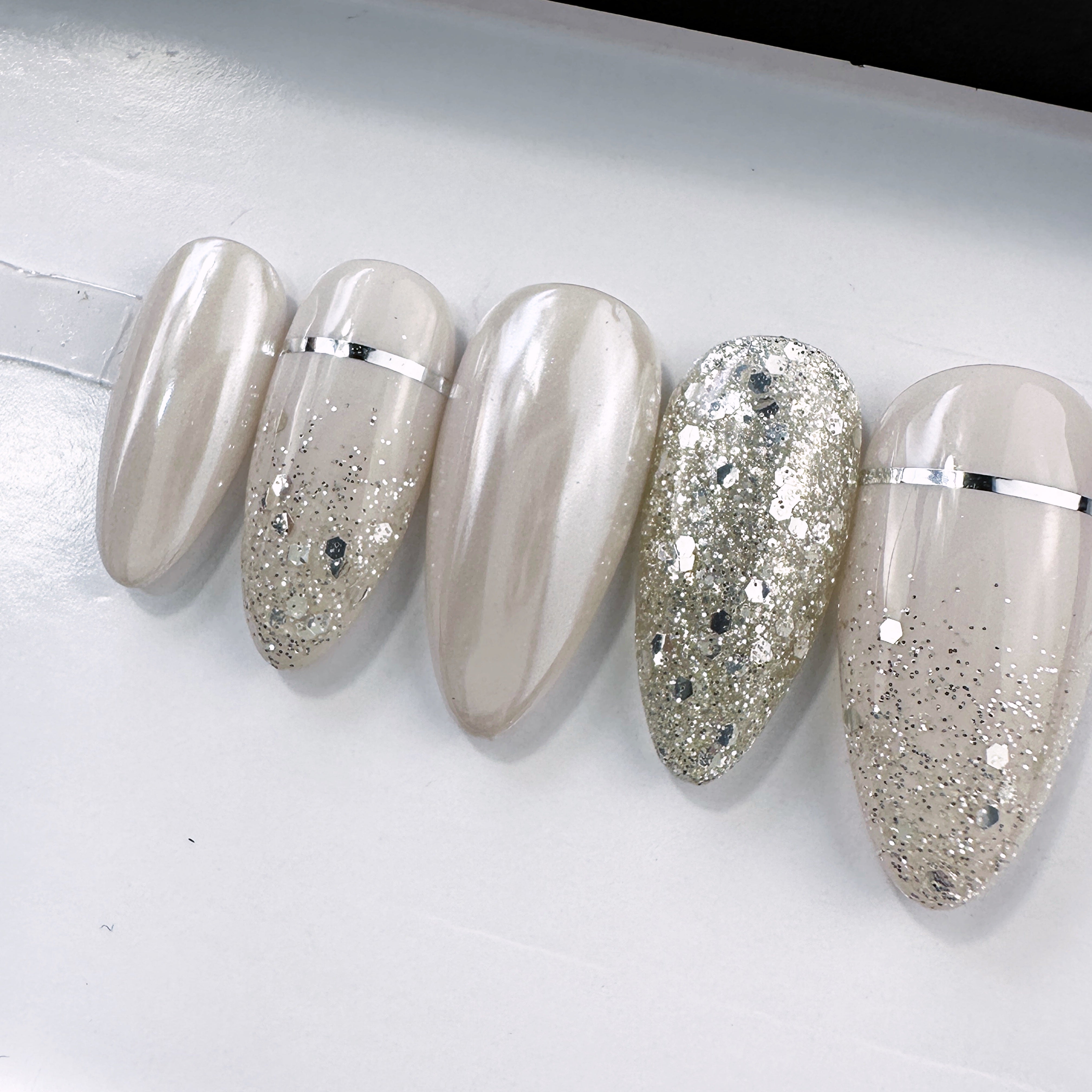 Handmade- Allure Metallic Gold or Sliver French Tip Press On Nails