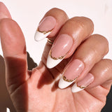 Handmade- Gold Chain White French Press On Nail Set