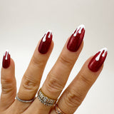 Handmade- Snowfall Red Glitter with White Drip Detailed Press On Nail Set