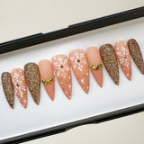 Handmade- Holly Jolly, Snowflakes Gold Glitter Detail Press On Nail Set
