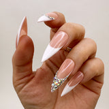 Handmade- Crystal Chic White French Press On Nail Set.