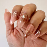 Handmade- Rose Twilight Glitter Floral Accent Press On Nail Set