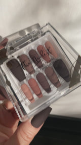 Instant Luxury Acrylic Press-On Nails- Earthy Multi Player- Medium Coffin