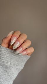 Handmade- Clear Starburst Glossy Clear Iridescent Glitter Mix Press On Nail Set
