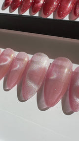 Handmade- Shadow Hearts, Ruby Red Cat-eye Paper Clip Heart Press On Nail Set