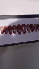 Handmade- Bronze Mirage Cat Eye Reflective Shiny Press On Nail Set