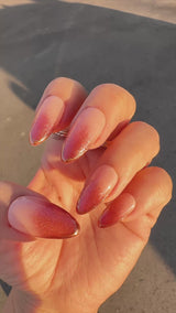 Handmade- Cosmopolitan Cat-Eye with Gold Edging Detailed Press On Nail Set