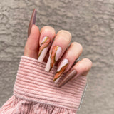 Instant Luxury Acrylic Press-On Nails- Butterscotch- C-Curve Long Coffin