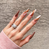 Instant Luxury Acrylic Press-On Nails- Butterscotch- C-Curve Long Coffin