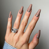Instant Luxury Acrylic Press-On Nails- Golden Edge- Medium Coffin