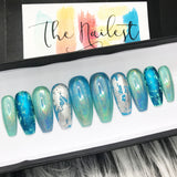 HANDMADE- TURQ HOLO GLOSSY TURQUOISE GREEN OMBRE W/SILVER HOLO CHROME FOIL ACCENTS