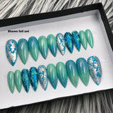 HANDMADE- TURQ HOLO GLOSSY TURQUOISE GREEN OMBRE W/SILVER HOLO CHROME FOIL ACCENTS