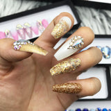 Gold Barbie Glitter Ombre Fairy Dust Bling Crystal Press On Nail Set