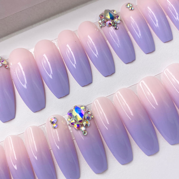 Dazzle Fairytale Ombre Crystal Accent Long Coffin Press On Nail Set