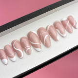 Handmade- Groove Swirly White Line Negative Space Press On Nail Set