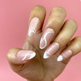 Handmade- Groove Swirly White Line Negative Space Press On Nail Set