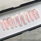 Handmade- Floral Freshener Chrome Press On Nails