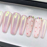 Handmade- Floral Freshener Chrome Press On Nails