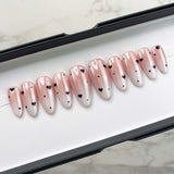 Handmade- Soph Ombre Chrome Donut Glazed W/ Black Heart and Dots Press On Nail Set
