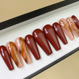 Handmade- Mahogany Brown Glossy Press On Nail Set