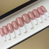 Ready to Ship Now- Timeless White French Press On Nails, C-Curve Long Coffin, Size XS, S, M, L