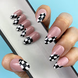 Handmade- Twister Black N White, Grand Prix Checker Press On Nails