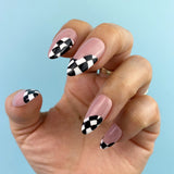 Handmade- Twister Black N White, Grand Prix Checker Press On Nails