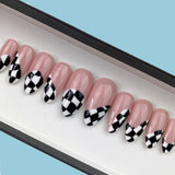 Handmade- Twister Black N White, Grand Prix Checker Press On Nails