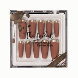 Instant Luxury Acrylic Press-On Nails- Golden Edge- Medium Coffin