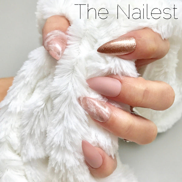 Handmade- First Love Matte Nude Pink Shimmery Marble Press On Nail Set