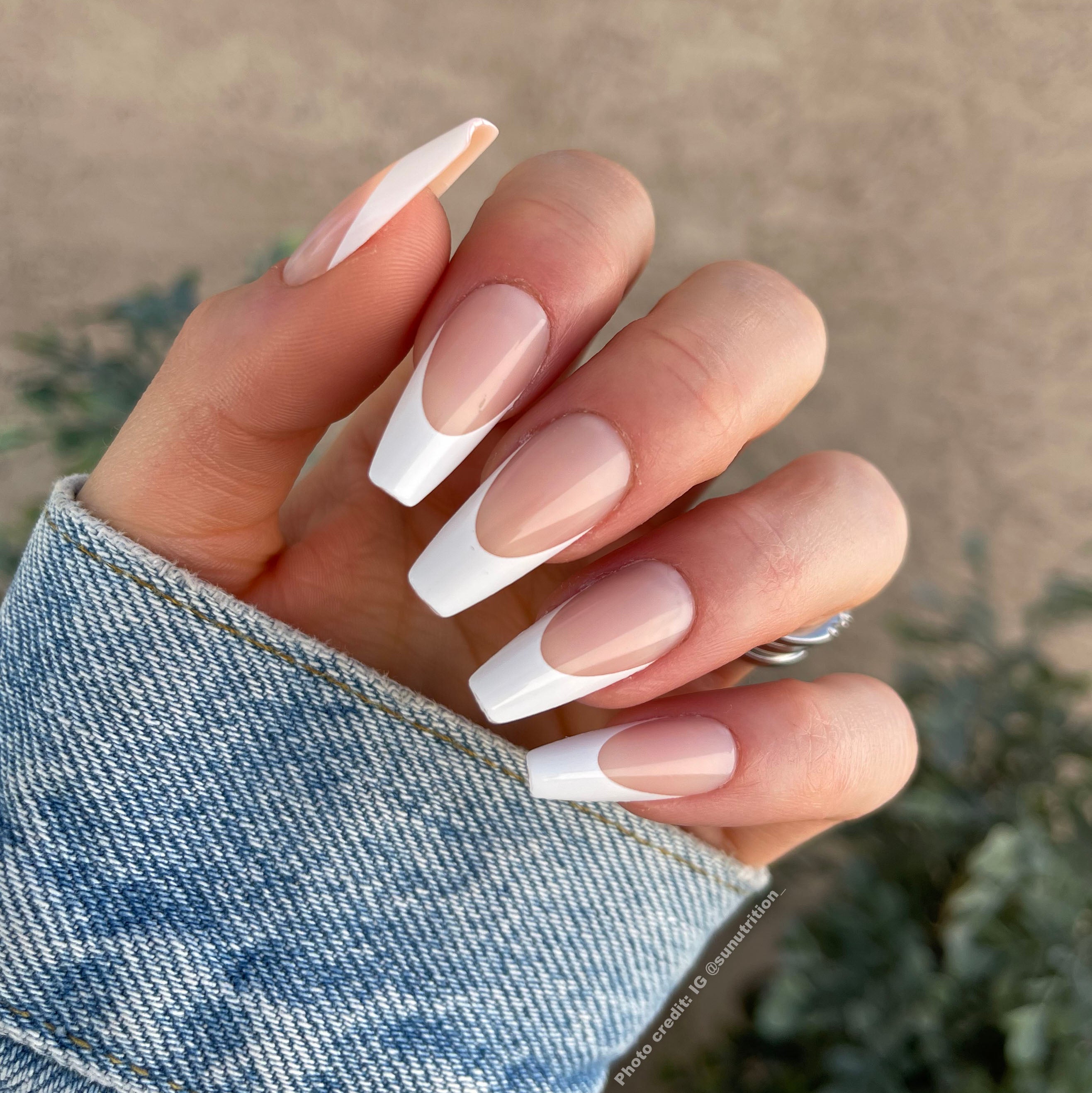Timeless Medium Coffin French Tip Nails