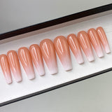 Handmade- Gorgeous Boom Nude Ombre Glossy White Ombre Baby Boomer Press On Nail Set