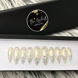 Handmade- Clear Starburst Glossy Clear Iridescent Glitter Mix Press On Nail Set