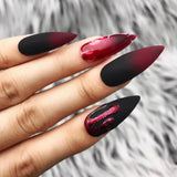 Handmade- Blood Drip Black Blood Red Splatter Press On Nails Halloween