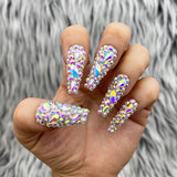 Handmade- AB Mixed Show Stopper All Bling Mixed AB Crystal Press On Nail Set