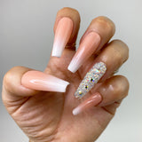 Handmade- Gorgeous Boom Nude White Ombre w/ Pixie Baby Boomer Press On Nail Set