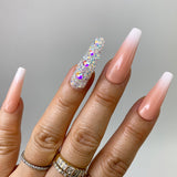 Handmade- Gorgeous Boom Nude White Ombre w/ Pixie Baby Boomer Press On Nail Set