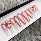 HANDMADE- ROSÉ ALL DAY ROSE PINK CHROME WHITE OPAL BLING CRYSTALS